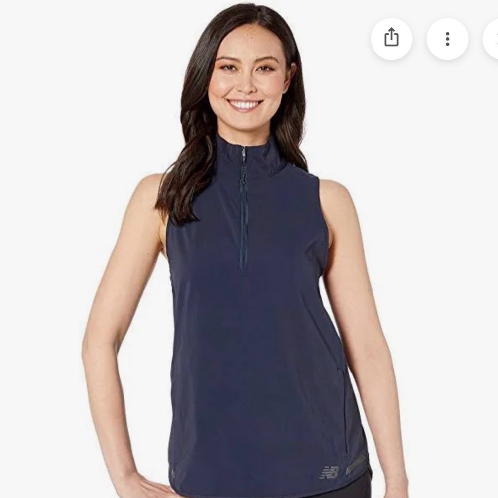New Balance Women's Q SPEED SLEEVELESS VEST 1/4 Zip with kangaroo zipper pocket